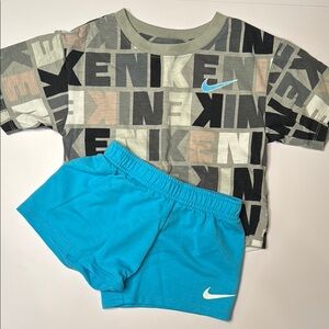 Nike Logo Tee and Turquoise Shorts Set